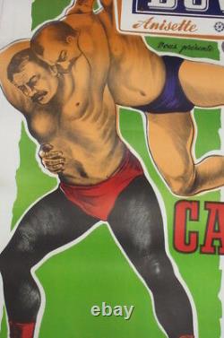 Grande Affiche Ancienne litho PUB / SPORT CATCH. 118X80cm superbe état