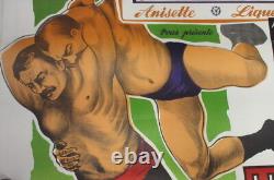 Grande Affiche Ancienne litho PUB / SPORT CATCH. 118X80cm superbe état