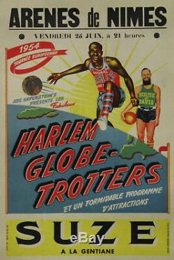HARLEM GLOBE-TROTTERS ARENES de NIMES 1954 (SUZE) Affiche originale entoilée