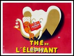 Hervé MORVAN Thé de l'éléphant, affiche ancienne originale signée 1952