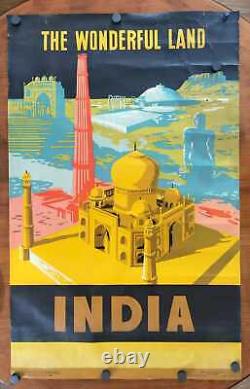 INDIA INDE TAJ MAHAL Affiche originale Litho 1958 TOURISM TRAVEL POSTER ASIA