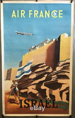 ISRAEL AIR FRANCE affiche touristique originale par Renluc 1949