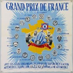 JEAN DES GACHON FOULARD GRAND PRIX DE FRANCE 1949 81X81 cm REIMS encadré