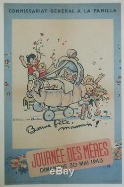 JOURNEES DES MERES 30 MAI 1943 Affiche originale entoilée Liliane De CHRISTEN