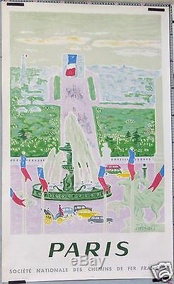 J. Cavailles Affiche Ancienne 1957 Sncf Paris Place De La Concorde Lithographie