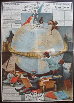 Jules Verne Affiche Hetzel Etrennes 1890 Au Globe Terrestre Amand Lith. Roux