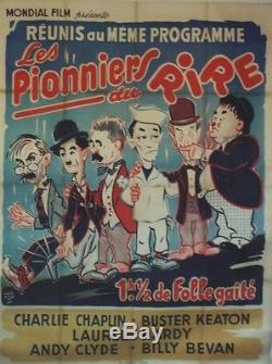 LES PIONNIERS DU RIRE Affiche orig. Ent. CHARLOT, LAUREL & HARDY, Buster KEATON