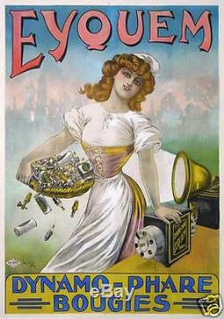 LOUIS GALICE AFFICHE ANCIENNE EYQUEM DYNAMO PHARES BOUGIES circa 1900