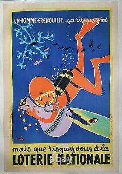 L'homme-grenouille, frogman Loterie Affiche ancienne/original poster litho
