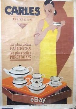 Leon DUPIN Affiche Originale de 1926 Faïences Porcelaines CARLES BEZIERS