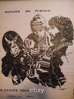 Lot 4 affiches scouts de France sur calque (1978) dessins en noir 55 x 60 cm