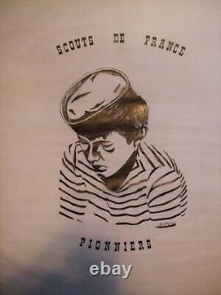 Lot 4 affiches scouts de France sur calque (1978) dessins en noir 55 x 60 cm