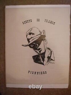 Lot 4 affiches scouts de France sur calque (1978) dessins en noir 55 x 60 cm