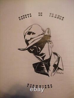 Lot 4 affiches scouts de France sur calque (1978) dessins en noir 55 x 60 cm