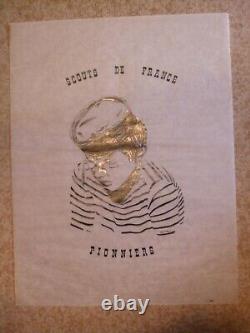 Lot 4 affiches scouts de France sur calque (1978) dessins en noir 55 x 60 cm