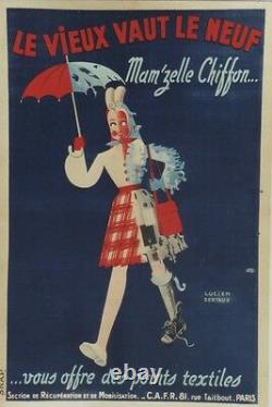 MAM'ZELLE CHIFFON Affiche originale entoilée 1940 Lucien BERTAUX 83x124cm