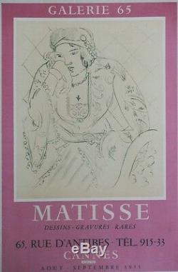 MATISSE EXPOSITION CANNES 1955 Affiche originale entoilée Litho MOURLOT