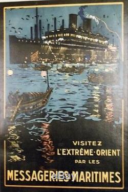 MESSAGERIES MARITIMES Affiche originale entoilée Litho LACHEVRE 1928 42x61cm