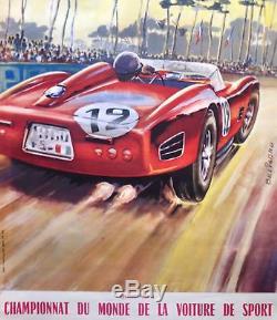 Michel Beligond Affiche Originale Auto 24 Heures Du Mans 1961 Vintage Poster