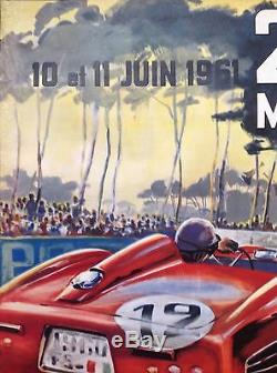 Michel Beligond Affiche Originale Auto 24 Heures Du Mans 1961 Vintage Poster