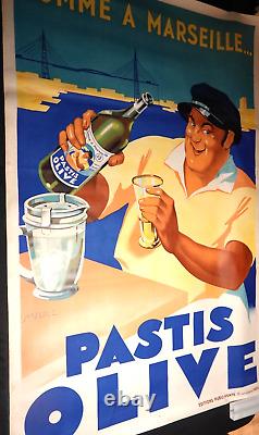 Magnifique affiche 1935 comme a marseille pastis olive 200x130cm bar restaurant