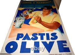 Magnifique affiche 1935 comme a marseille pastis olive 200x130cm bar restaurant