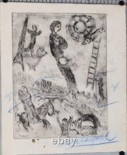 Marc Chagall Soleil aux amoureux 1968 etude gravure 37 x 32 cm signature