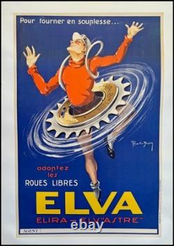 Martin DUPIN Roues libres ELVA, affiche ancienne originale signée 1930