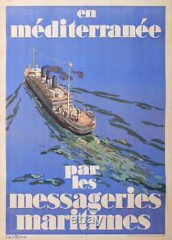 Messagerie Maritime En Méditerranée Par De La Neziere Affiche Ancienne