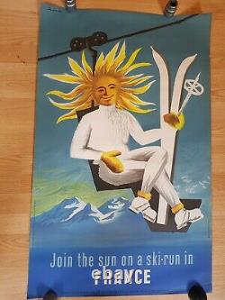 Original poster affiche ancienne ski JOIN THE SUN ON A SKI-RUN IN FRANCE Dubois