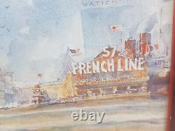 Originale affiche d'agence Compagnie Générale Transatlantique SS Ile de France