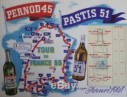 PERNOD 45 / PASTIS 51 (TOUR de FRANCE 55) Affiche originale entoilée 66x52cm