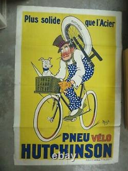 PNEU VELO HUTCHINSON affiche rémouleur à bicyclette MICH illustrateur