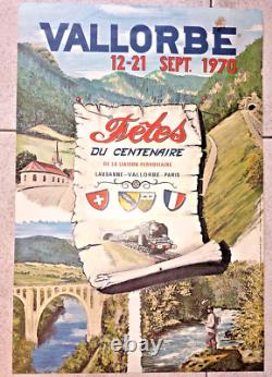 Petite affiche fête du centenaire ligne LAUSANNE- VALLORBE PARIS 1970 SNCF