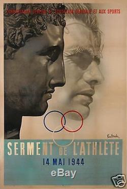 Pierre Boucher Affiche Ancienne Sport Sous Occupation Serment De Lathlète 1944