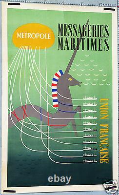 Poulain Affiche Ancienne Messageries Maritimes Licorne Union Francaise CI 1950
