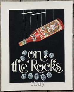 Projet Affiche Carton Pub Gouache Martini Rossi On The Rocks Marionnette C 1950