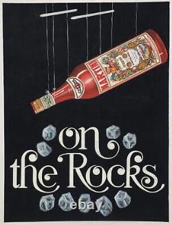 Projet Affiche Carton Pub Gouache Martini Rossi On The Rocks Marionnette C 1950