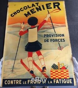 Publicité Lithographie sur zinc Chocolat MENIER au ski E. Roumy EDIA Paris1930