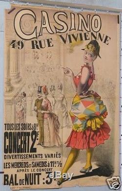 R53 CHOUQUET AFFICHE ANCIENNE CASINO rue Vivienne CONCERT et BAL de NUIT ci 1895