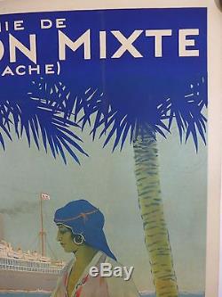 RARE Affiche Originale Cie Maritime TOUACHE liaison Marseille Afrique du Nord