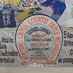 RARE Affiche Originale FETES des FLEURS LUCHON 1906 entoilée TBE