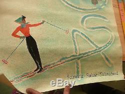 Rare 1956 affiche /vintage poster ancien station ski AROSA Suisse Donald BRUN