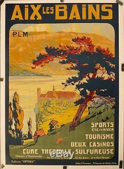 Rare Affiche Ancienne 1920 PLM Abbaye d'Hautecombe AIX les BAINS ent. TBE