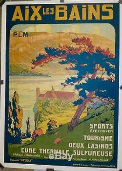 Rare Affiche Ancienne 1920 PLM Abbaye d'Hautecombe AIX les BAINS ent. TBE