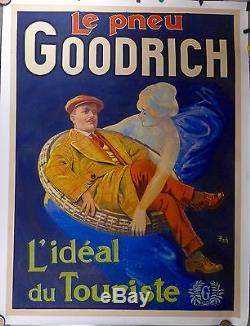 Rare Affiche Ancienne C 1920 Le Pneu GOODRICH l'idéal du Touriste entoile BE