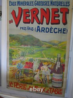 Rare Affiche Originale Eaux Minerales Vernet Ardeche Art Nouveau Publicitaire