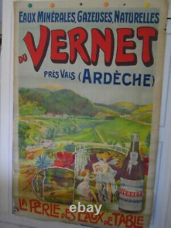 Rare Affiche Originale Eaux Minerales Vernet Ardeche Art Nouveau Publicitaire