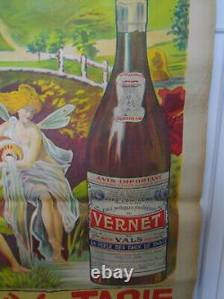 Rare Affiche Originale Eaux Minerales Vernet Ardeche Art Nouveau Publicitaire