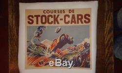 Rare Affiche Originale Entoilée Geo Ham Course De Stock Cars 45cm X 42cm